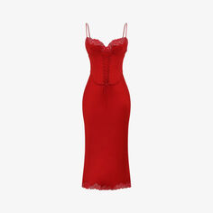 Платье-комбинация миди Salma с кружевной отделкой и эластичной тканью House Of Cb, красный