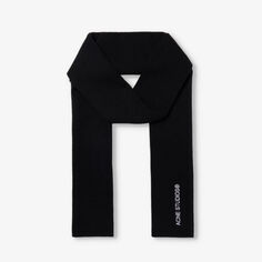 Трикотажный шарф из смесовой шерсти с вышитым логотипом Acne Studios, черный