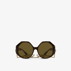 Солнцезащитные очки VE4395 в круглой оправе из ацетата и металла Versace, коричневый