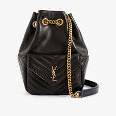 Миниатюрная кожаная сумка-ведро с монограммой Saint Laurent, черный