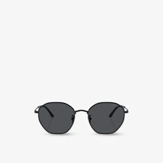 Солнцезащитные очки в металлической круглой оправе с логотипом AR6150 Giorgio Armani, черный