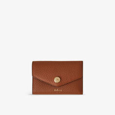 Складной кошелек из зерненой кожи с металлической пластинкой Mulberry, цвет chestnut