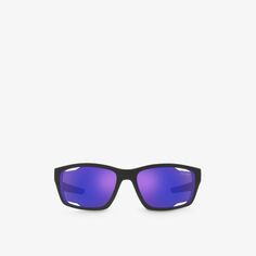 Солнцезащитные очки PS 04YS в прямоугольной оправе из ацетата Prada Linea Rossa, черный