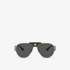Солнцезащитные очки-авиаторы VE2252 в стальной оправе Versace, желтый
