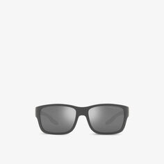 Солнцезащитные очки PS 01WS в квадратной оправе из ацетата Prada Linea Rossa, серый