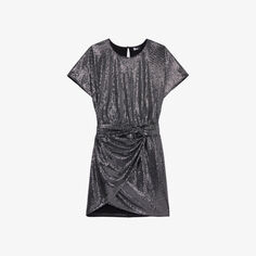 Эластичное платье мини с драпировкой и завязками, украшенное пайетками The Kooples, серебряный