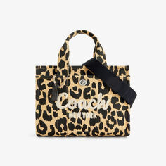 Маленькая холщовая сумка-тоут со съемным ремешком и вышитым логотипом Coach, цвет lh/leopard
