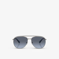 Солнцезащитные очки SK7005 в металлической оправе-авиаторе, украшенной драгоценными камнями Swarovski, серый