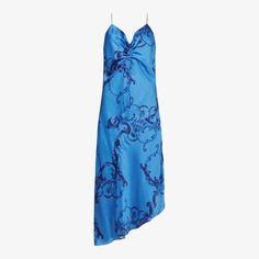 Атласное платье миди Alexia с абстрактным принтом Allsaints, синий