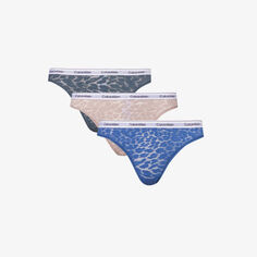 Современный комплект из трех трусов из эластичного кружева Calvin Klein, цвет true nvy sphinx dk slate