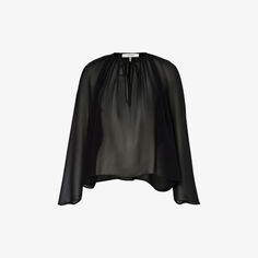 Полупрозрачная шелковая блузка с завязками на воротнике Frame, черный
