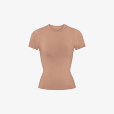 Гладкая футболка узкого кроя из эластичной ткани Skims, цвет sienna