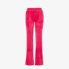 Велюровые спортивные брюки с эластичной резинкой на талии и фирменной вышивкой Juicy Couture, цвет raspberry sorbet