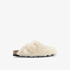 Сабо из овчины Boston с пряжками Birkenstock, цвет eggshell shearling