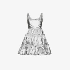 Платье мини из искусственной кожи с многоуровневым подолом и эффектом металлик Amy Lynn, серебряный