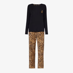 Пижамы из хлопка и переработанного полиэстера с вышитым логотипом Lauren Ralph Lauren, цвет leopard