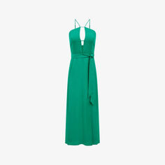 Тканое платье миди Arianna с глубоким вырезом и воротником-хомутом Reiss, зеленый
