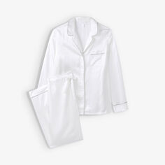 Шелковый пижамный комплект с контрастной окантовкой The White Company, слоновая кость