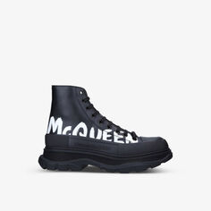 Кожаные ботильоны Tread Slick с тисненым логотипом Alexander Mcqueen, черный