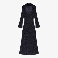 Трикотажное платье макси с открытой спиной, украшенное пайетками Maje, цвет noir / gris