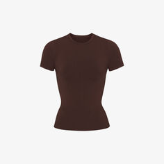 Гладкая футболка узкого кроя из эластичной ткани Skims, цвет cocoa