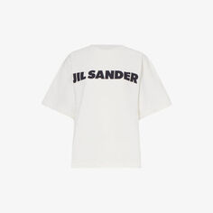 Футболка из хлопкового джерси с короткими рукавами и логотипом Jil Sander, цвет porcelain