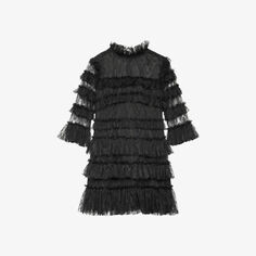 Ярусное кружевное платье мини карминового цвета By Malina, черный
