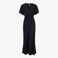 Платье миди из эластичной ткани с V-образным вырезом и расклешенным краем Victoria Beckham, черный