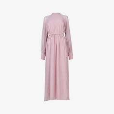Креповое платье макси с высоким воротником и поясом Leem, розовый