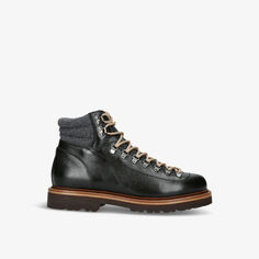 Кожаные походные ботинки на толстой подошве с прострочкой в тон Brunello Cucinelli, черный
