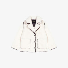 Блестящая куртка из искусственной овчины с зубчатыми лацканами Maje, цвет blanc