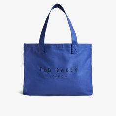 Хлопковая сумка-тоут с логотипом Ted Baker, темно-синий