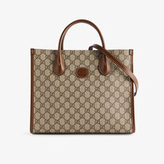 Холщовая большая сумка в стиле ретро с монограммой Gucci, коричневый