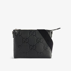 Кожаная сумка через плечо с тисненым логотипом Gucci, черный