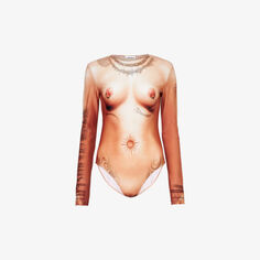 Боди Trompe L&apos;Oeil из эластичной сетки Jean Paul Gaultier, цвет lightnude
