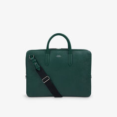 Узкий кожаный портфель Panama с тисненым логотипом Smythson, зеленый