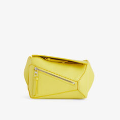 Миниатюрная кожаная поясная сумка Puzzle Loewe, цвет lemon zest