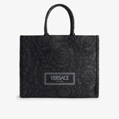 Очень большая сумка-тоут из смесовой ткани с логотипом Versace, черный