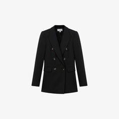 Двубортный пиджак из смесовой шерсти Lana с заостренными лацканами Reiss, черный