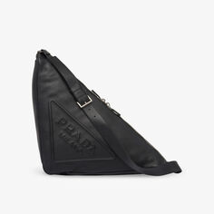 Большая треугольная кожаная сумка через плечо Prada, черный