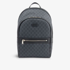 Рюкзак из кожи и холста с покрытием, украшенный монограммой Gucci, черный