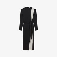 Платье миди Millie из эластичной ткани с контрастными полосками Reiss, черный