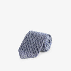 Шелковый галстук Tampa с жаккардовым узором и широкими лезвиями Ferragamo, темно-синий