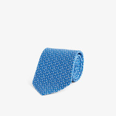 Широкий шелковый галстук с графичным узором Ferragamo, цвет azzurro