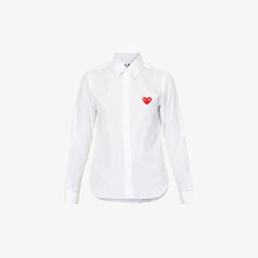 Хлопковая рубашка классического кроя с аппликацией в виде сердечек Comme des Garçons, белый