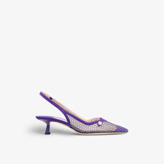 Туфли Amita 45 на каблуке с пяткой из кожи, украшенные жемчугом и сеткой Jimmy Choo, фиолетовый