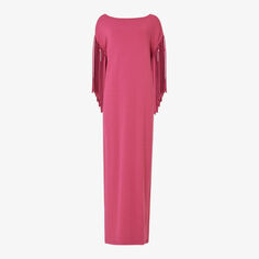 Платье макси эластичной вязки с рукавами бахромой и вырезом-лодочкой Leem, розовый