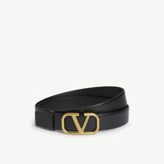Кожаный ремень с пряжкой с V-образным логотипом Valentino Garavani, черный