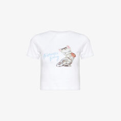Укороченная футболка из органического хлопка с принтом котенка Fiorucci, белый