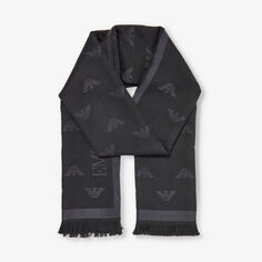 Шерстяной вязаный шарф с вышитым логотипом Emporio Armani, антрацит
